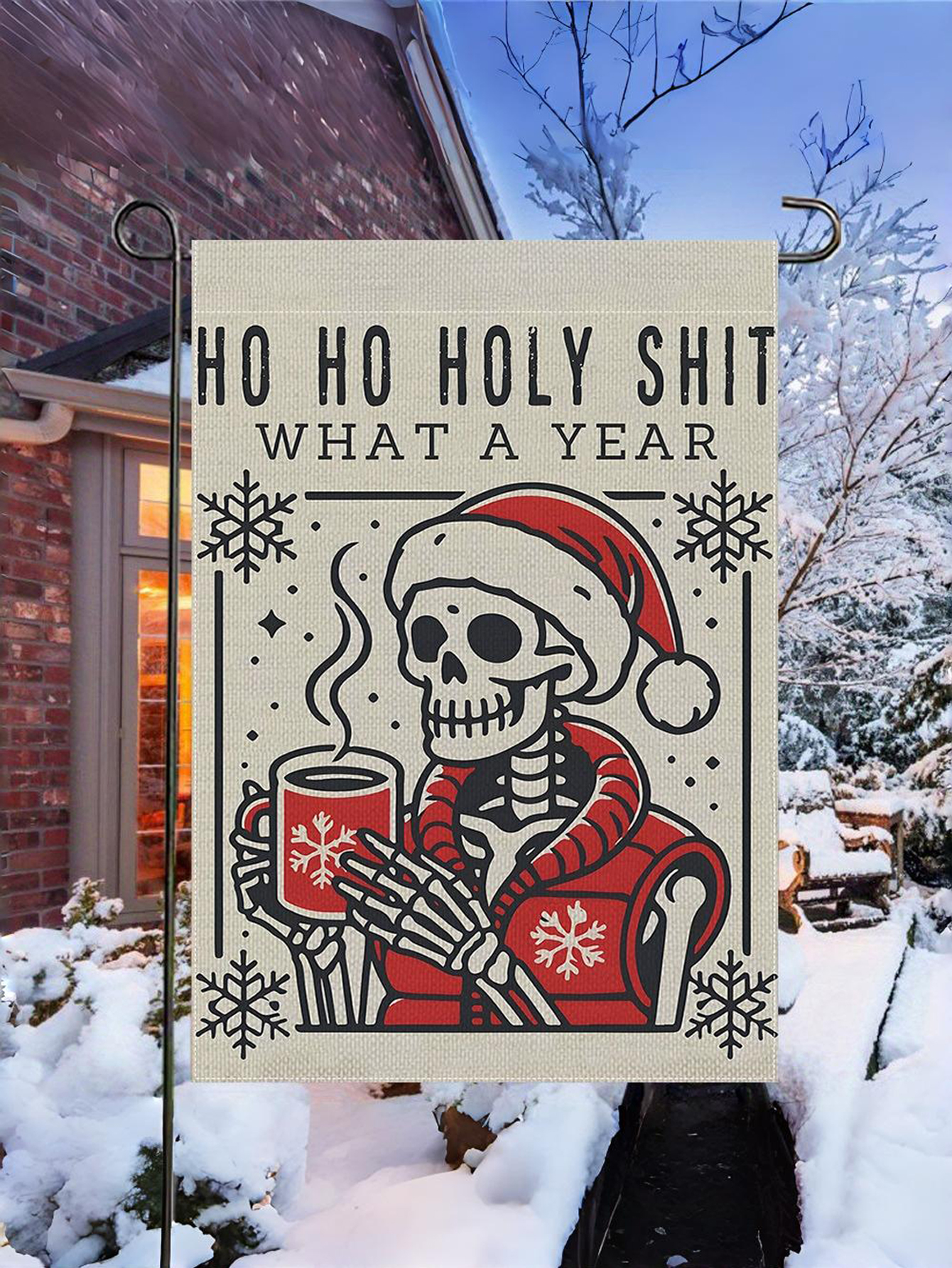 Personalization Funny Christmas Skeleton Garden Flag